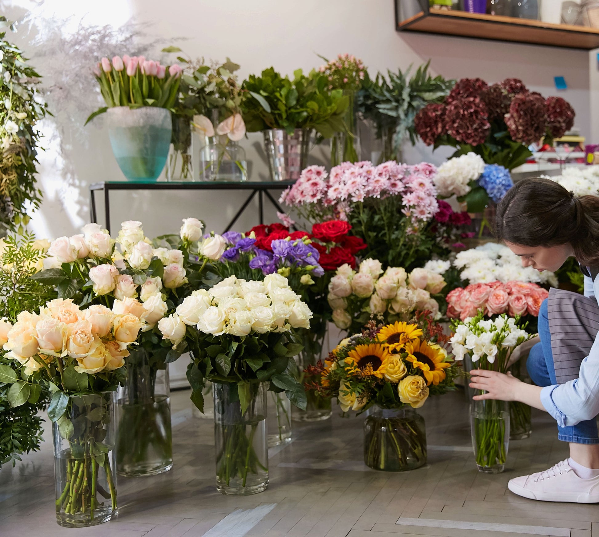 fresh flowers arranged in vases